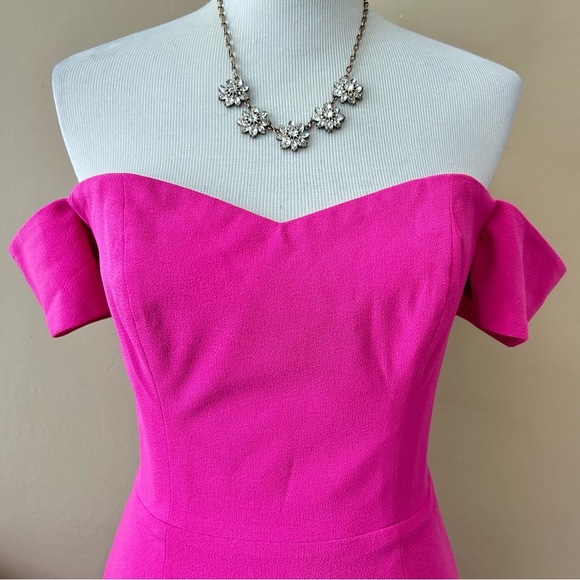 Dress The Population Bailey Off-The-Shoulder Slim Midi Dress Hot Pink Size M - Picture 5 of 13